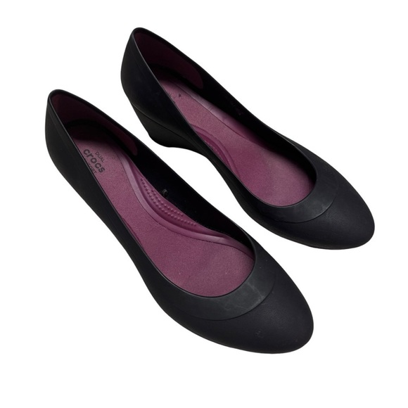 Crocs Lina Wedges Shoes Pump Black Dual Comfort Wedge Heel Women’s Size 10 - Picture 1 of 7
